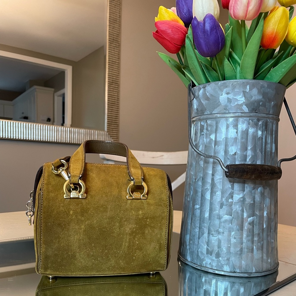 Ferragamo suede mini Boston bag w/ crossbody strap